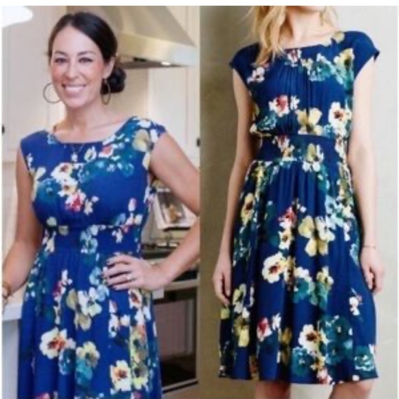 Anthropologie MAEVE Evaline Blue Floral Short Cap Sleeve Dress Smocked S Small - Picture 2 of 10